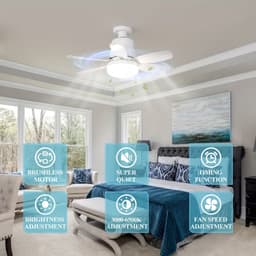2-in-1 ventilator & lamp - Met afstandsbediening - Diameter 47 cm - Mini-ventilator met zes snelheden - Drie windsnelheden - Schroefvoet - Eenvoudige installatie - Geschikt voor slaapkamers, keukens, garages en woonkamers — thumbnail 5