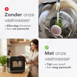 Skoov Vrijstaande mini vaatwasser met waterreservoir - Afwasmachine vrijstaand - Dishwasher - Vaatwas - Met bestekmand - Kleine vaatwasmachine - Smalle - Tafel - Camping - Zwart - Compact - 3 Couverts - 7 wasprogramma’s — thumbnail 3