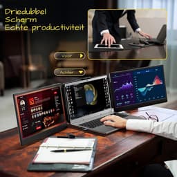 Quvo® Professionele Portable Monitor Pro 2024 - Full HD - 13” / 17.3” Tri-Screen - Inclusief Beschermhoes en Kabels - Krachtige Laptop Scherm Uitbreider - Zwart - 36cm x 21cm x 4cm — thumbnail 4