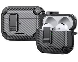 Telestore - AirPods 4 Carbon hard case cover - Carbon hybride zwart hoesje Beschermhoes - AirPods 4 Cover - hoesje geschikt voor Apple Airpods 4 - zwart - Carbon hard cover - met MagSafe functie