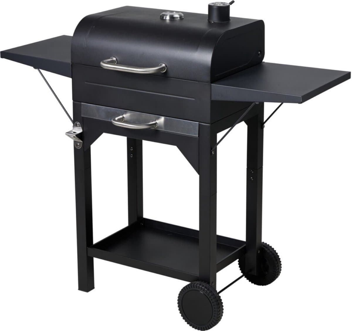 Houtskool BBQ - mat zwart - verrijdbaar- zijtafels- 109 x 47 x H97 cm - metaal — afbeelding 1