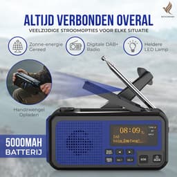 NovaWare® DAB+ Noodradio Solar Opwindbaar - Powerbank Zonneenergie met 5000mAh - DAB+/FM - Noodpakket - Bluetooth Speaker & Digitale Wekker - Draagbare Radio – Oplaadbaar & Op Batterijen - Blauw — thumbnail 2