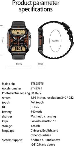 Knobbout 1.95” Scherm Smartwatch – Bluetooth Bellen - Hartslag - Bloeddruk & SpO₂-meting - AI Spraakassistent- Bluetooth 5.2 - 340mAh batterij - Wit — thumbnail 2
