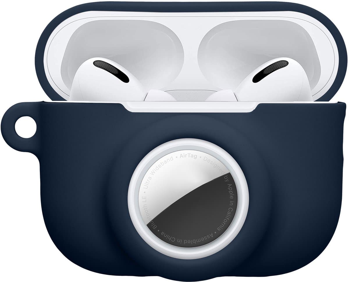 kwmobile oordopjes case geschikt voor Apple Airpods Pro 3 hoesje - Oortjes cover met AirTag houder - In-ear koptelefoon hoes - Silicone in donkerblauw — afbeelding 1