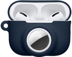 kwmobile oordopjes case geschikt voor Apple Airpods Pro 3 hoesje - Oortjes cover met AirTag houder - In-ear koptelefoon hoes - Silicone in donkerblauw