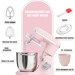SAVI® Mixer met mengkom - Mixer - Mixer met mengkom keukenmachine - Roze - ‎22cm x 36cm x 33cm — thumbnail 4