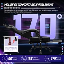 Hiaonyx Gaming Stoel - 170° Verstelbare Rugleuning - Inklapbare Voetsteun - racerstijl - Geïntegreerde Armleuningen - Maximale Belastbaarheid 150kg - Grijs — thumbnail 4
