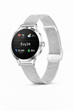 Evy24 Smartwatch Dames 35mm - AMOLED Horloge - Stappenteller - Slaapmonitor - Saturatiemeter - Bluetooth Bellen - Geschikt voor Android & iOS - Zilver — thumbnail 1