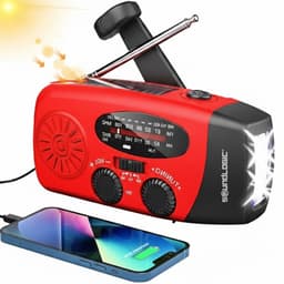 Noodradio Solar Opwindbaar met Powerbank en Zaklamp - Noodpakket voor Thuis - SOS Noodsignaal - Draagbare Radio op Zonneenergie - Zaklamp LED Oplaadbaar - USB-C en USB-A Kabel - Rood - Soundlogic — thumbnail 1