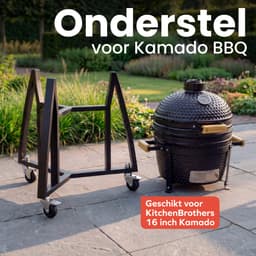 KitchenBrothers Kamado BBQ Onderstel - Voor 41⌀ cm - Geschikt voor 16 inch KitchenBrothers Kamado - 102 cm Hoogte - Met Wielen en Rem - Vaderdag Cadeau - Zwart — thumbnail 2