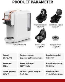 ShopWizz Koffiemachine - Koffiezetapparaten - 4-in-1 - Cups Apparaten - Gemalen Koffie - Koffiepads - Koffiezetapparaat - Zwart — thumbnail 3
