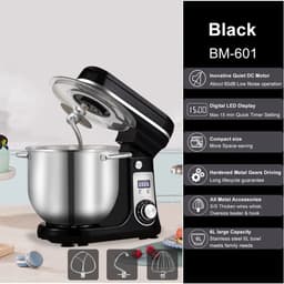 Lunekiss Keukenmixer 6L met RVS mengkom, LED-timer en 1200W stille DC-motor - 6 snelheden, standmixer met accessoires set - Zwart — thumbnail 2