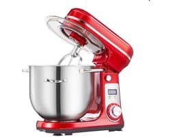 Keukenmachine - 3-in-1 - Keukenrobot - Hakmolen - Mixer met mengkom - Keukenmixer - Rood - 1200W - RVS Mengkom (6L)