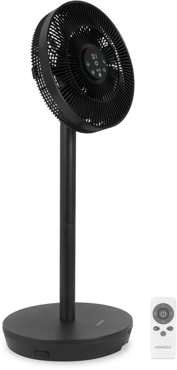 VONROC BREEZE Draadloze Ventilator – Fluisterstil (<44 dB) – 24 snelheden – lichtgewicht en draagbaar - 3 windmodi: Natuurlijk, Slaap, Normaal – Modulair: tafelventilator én vloerventilator – Luxe touchdisplay – Incl. afstandsbediening – Zwart — afbeelding 1