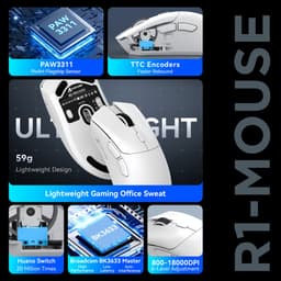 Attack Shark R1 Draadloze Gaming Muis - Lichtgewicht 59g - Bluetooth & 2.4GHz - Oplaadbaar USB-C - 18.000 DPI - Zwart — thumbnail 3
