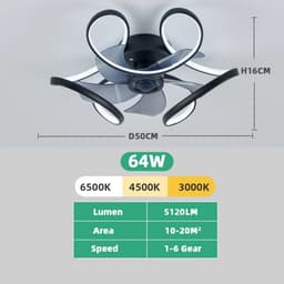Nivard Plafondventilator - Met Verlichting - Plafond Ventilator - Met Lamp - Plafonniere Met Ventilator - Met Licht - Zwart - 50cm — thumbnail 2