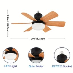 Bovista Plafondventilator - Met Verlichting - Plafond Ventilator - Met Lamp - Plafonniere Met Ventilator - Met Licht - Zwart - 51cm — thumbnail 2