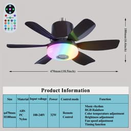 Nivard Plafondventilator - Met Verlichting - Plafond Ventilator - Met Lamp - Plafonniere Met Ventilator - Met Licht - Zwart - 47cm — thumbnail 2
