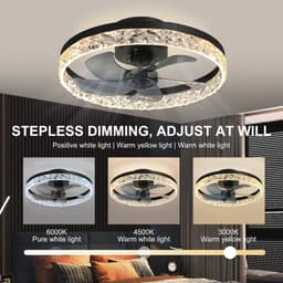 Luxe Plafondventilator - Plafondlampen - Plafondlamp met ventilator - Kroonluchter - Chandelier - Traploos dimbaar - 6 snelhedenDesign - Stijlvol - Woonkamer - Slaapkamer - Keuken - Zwart - 50 cm Diameter — thumbnail 5