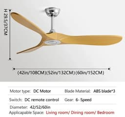Bovista Plafondventilator - Met Verlichting - Plafond Ventilator - Met Lamp - Plafonniere Met Ventilator - Licht Hout/Zilver - 106cm — thumbnail 3