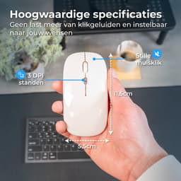 Nuvance Draadloze Muis LED - Bluetooth - Stil - Laptop & Gaming - Draadloos - Computermuis - Links & Rechtshandig - Wit — thumbnail 2