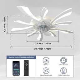 LuxiLamps - 5 Vleugel Ventilator Lamp - Dimbaar Met Afstandsbediening - Wit - Plafondventilator Met LED - Woonkamerlamp - Moderne lamp - Plafonniere — thumbnail 5