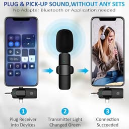 Draadloze Microfoon - 2 Stuks - Lavalier-microfoon - Draadloze Stropdasmicrofoon - Drie-in-één - Bluetooth Mini-microfoon - Voor Video-opnames - 3,5 mm Audio-uitgang - Ruisonderdrukking - Geschikt voor Android-telefoon, Camera, Laptop — thumbnail 5