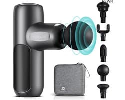 RFWR® Mini Massagepistool met Diepe Weefselmassage en Draagbare Koffer - 5 Siliconen Massagekoppen, 3200 tpm voor Spierpijnverlichting