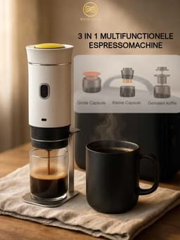 Nova Loom - Draagbaar Espressomachine Pro inclusief Travelbag en houder voor auto, thuis en camping - Multifunctionele 3-in-1 draagbare elektrische reiskoffieapparaat - Capsule, cups en Poeder - licht grijs - draadloos - makkelijk oplaadbaar — thumbnail 4