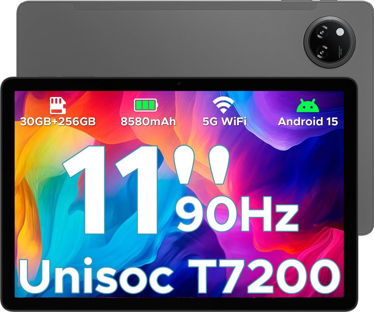 DOOGEE Tab A9 Pro+ - Tablet - 30GB RAM (6GB+24GB) - 128GB ROM(TB/TF)- 11Inth 90Hz HD+ - 8580mAh - Android 15 - Unisoc T7200 - Dual Speakers - Grijs — afbeelding 1