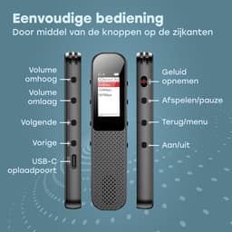 Audyn Voice Recorder Digitaal - 400 Uur Audio Opname - Afluisterapparatuur op Afstand - Dictafoon - 360° HD Opnames - Zwart — thumbnail 2