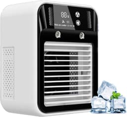 Draagbare airconditioner, oplaadbare mini-airconditioner, verdampingsluchtkoeler, 2 snelheden, 2 koudeluchtstralen, digitaal display, draagbare airconditioner voor auto, slaapkamer, kantoor, camping — thumbnail 1