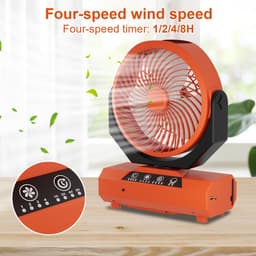 Campingventilator met LED-licht en powerbank - Ventilator - 20000 mAh - Mini Ventilator - Tafelventilator - Kleine Ventilator - Draagbare Ventilator - Handventilator - LED Verlichting & Powerbank - USB Oplaadbaar - Met afstandsbediening - Oranje — thumbnail 3