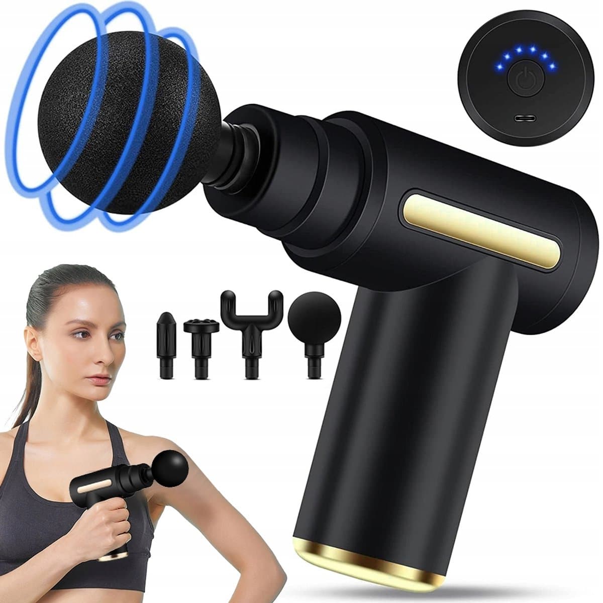 Fascia Gun - Massagepistool - 6 snelheidsinstellingen en 4 massagekoppen - Laag geluidsniveau - Perfect voor spierontspanning na het sporten - Geschikt voor nek, armen en benen — afbeelding 1