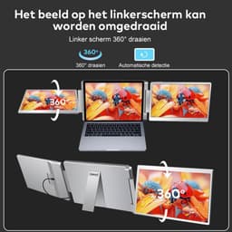 Virello® Draagbare Flip Monitor 14" Full HD - USB-C & HDMI - Inclusief Beschermhoes - Voor Laptop, MacBook, PS5, Nintendo Switch - Grijs - 2 jaar garantie — thumbnail 4