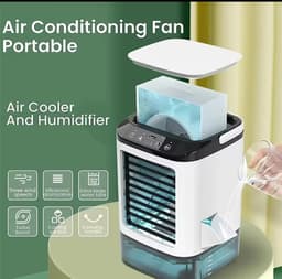 Aircooler - Airco - 12Watt - Koelventilator - Ventilator - Bevochtiger met Sprayfunctie - Mini - Voor Slaapkamer of Bureau - 900 ml Grote Watertank - Met 5v USB - Ijsmachine - Mobiele Airco - Luchtkoeler — thumbnail 1