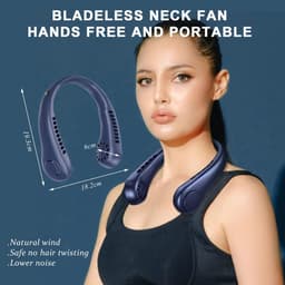 Nekventilator - Oplaadbaar - Unisex - Draagbaar - Handsfree en bladloos - Persoonlijke koelventilator met LED-display - 5 snelheden - Draagbare hangventilator - Voor reizen/wandelen/sporten/koken - Blauw — thumbnail 5