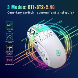 HXSJ T90 2.4G Stille Draadloze Gaming Muis - Bluetooth - Computermuizen - Ultra licht - RGB Verlichting - Wit — thumbnail 3