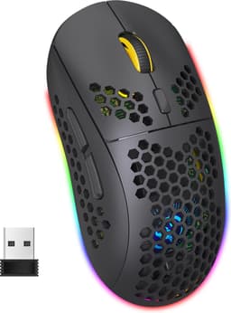 HXSJ T90 2.4G Draadloze Gaming Muis - Bluetooth - Computermuizen - Ultra licht - RGB Verlichting - Zwart — thumbnail 1