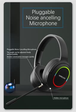 TechU™ Draadloze Koptelefoon met Microfoon Bluetooth 5.0 – Game Headset met LED Licht – Hoofdtelefoon voor Muziek, Podcast & Gamen – Zwart — thumbnail 5