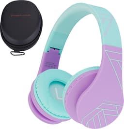PowerLocus P1 Kids Kinder Koptelefoon Draadloos - Koptelefoon voor kinderen - Veilig volume van 85 dB - Bluetooth Hoofdtelefoon - Met microfoon - incl. Premium Case - Paars/Groen — thumbnail 1