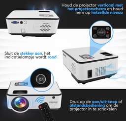 Relave - Input tot Full HD Beamer - 6500 Lumens - Mini Projector - Streamen met Telefoon Via Wifi - met afstandsbediening - Inclusief Projectiescherm — thumbnail 3