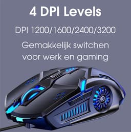 SAMMIT Gaming Muis met LED Verlichting - Stille Muis - Ergonomisch Ontworpen - 1200 tot 3200 DPI - Zwart — thumbnail 3