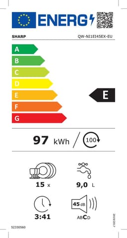 Sharp QWNI1EI45EXEU - inbouw vaatwasser - 60cm breed - energie label E - topsproeier en besteklade — thumbnail 3