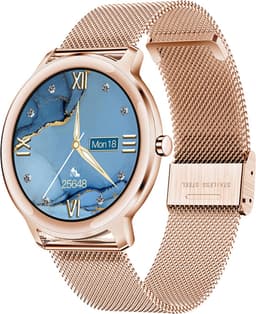 Belesy® VENUS - Smartwatch Dames Rose goud - Horloge - 1.1 inch - Kleurenscherm - Stappenteller - Bloeddruk - Hartslag - Maak je eigen wijzerplaat - Staal – Goud - Moederdag — thumbnail 3