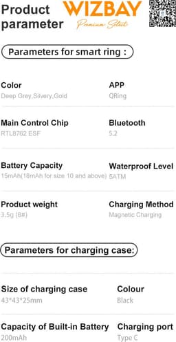 WizBay Premium Select® Smart Ring Zilver - Hartslag, Slaap, Zuurstof - Multi Sport Modi - Oplaadcase - Maat 11 — thumbnail 2