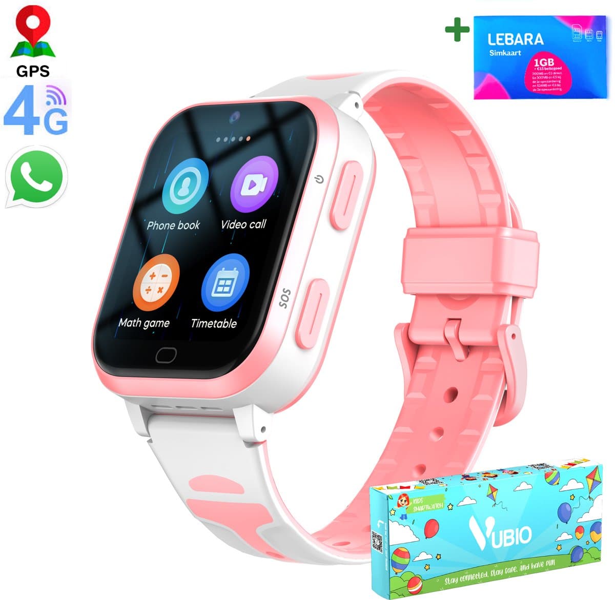 VUBIO 4G Kinder Smartwatch D1 - Incl. SIM - Whatsapp - GPS - WIFI — afbeelding 1