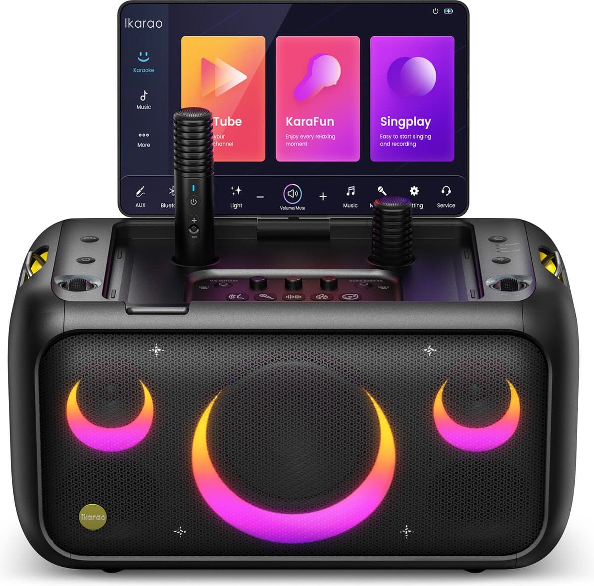 Ikarao Karaoke set voor Volwassenen - Break X1 - 2 Draadloze Microfoons - 800W - Gratis Karaoke App 6 maanden - HD scherm - Zwart — afbeelding 1