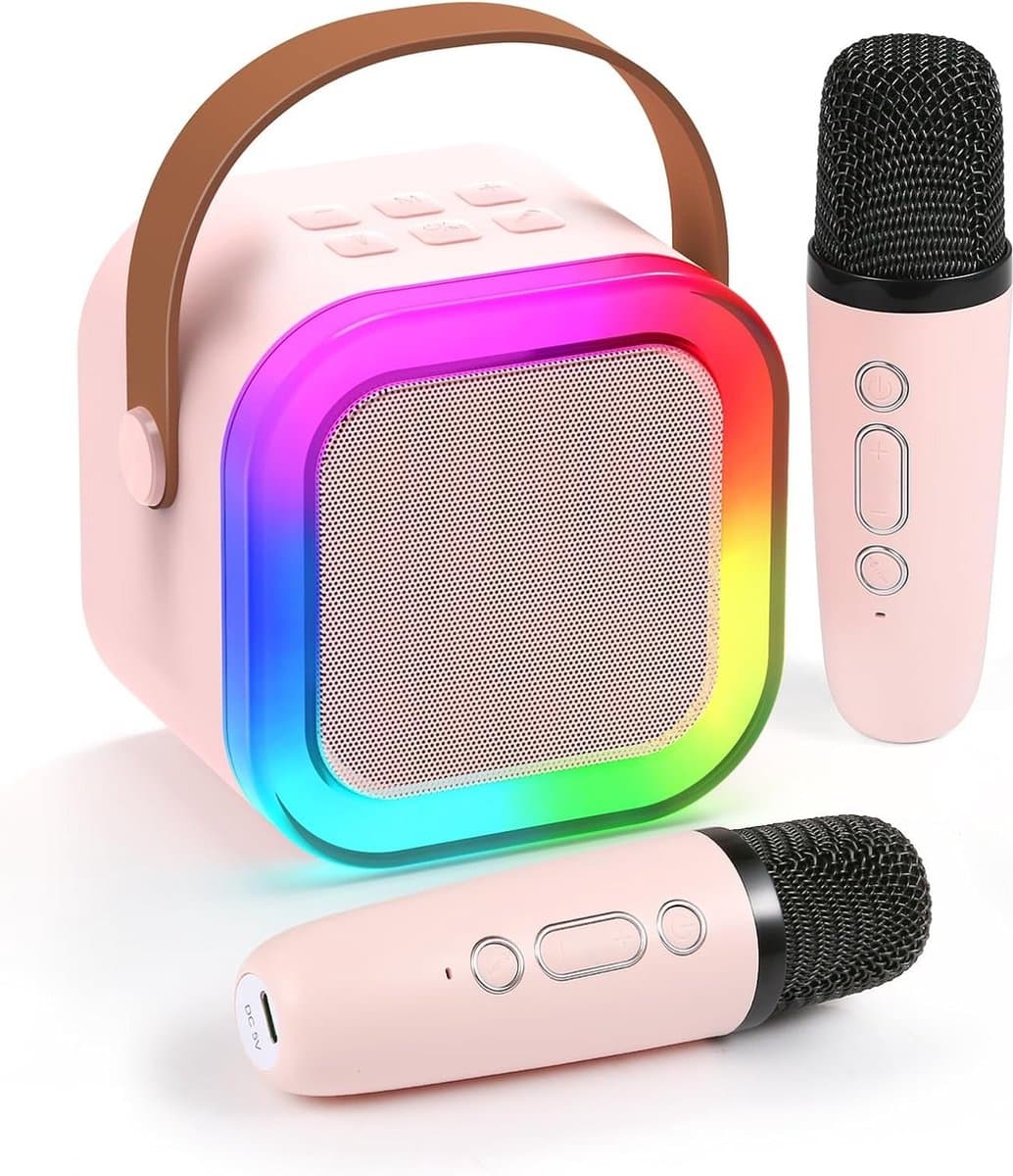 Klikkopers® - StemTovenaar Karaoke Set - Karaoke Machine met 2 Draadloze Microfoons - Voor Volwassenen en Kinderen - Bluetooth - LED - Roze - Bluetooth Speaker - Karaoke machine — afbeelding 1