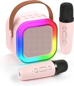 Klikkopers® - StemTovenaar Karaoke Set - Karaoke Machine met 2 Draadloze Microfoons - Voor Volwassenen en Kinderen - Bluetooth - LED - Roze - Bluetooth Speaker - Karaoke machine — thumbnail 1